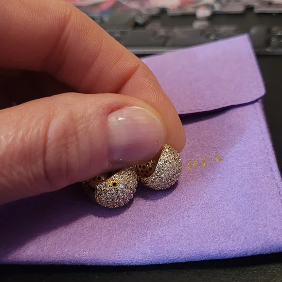 Pave Earrings in Gold and White - Picture 5 of 11